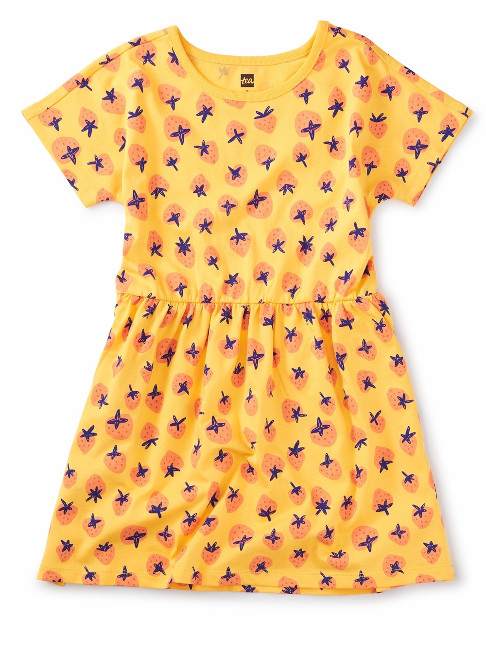 Tea Collection Yellow Pink Strawberry-Print Short Sleeve Twirl Dress Size 7 EUC